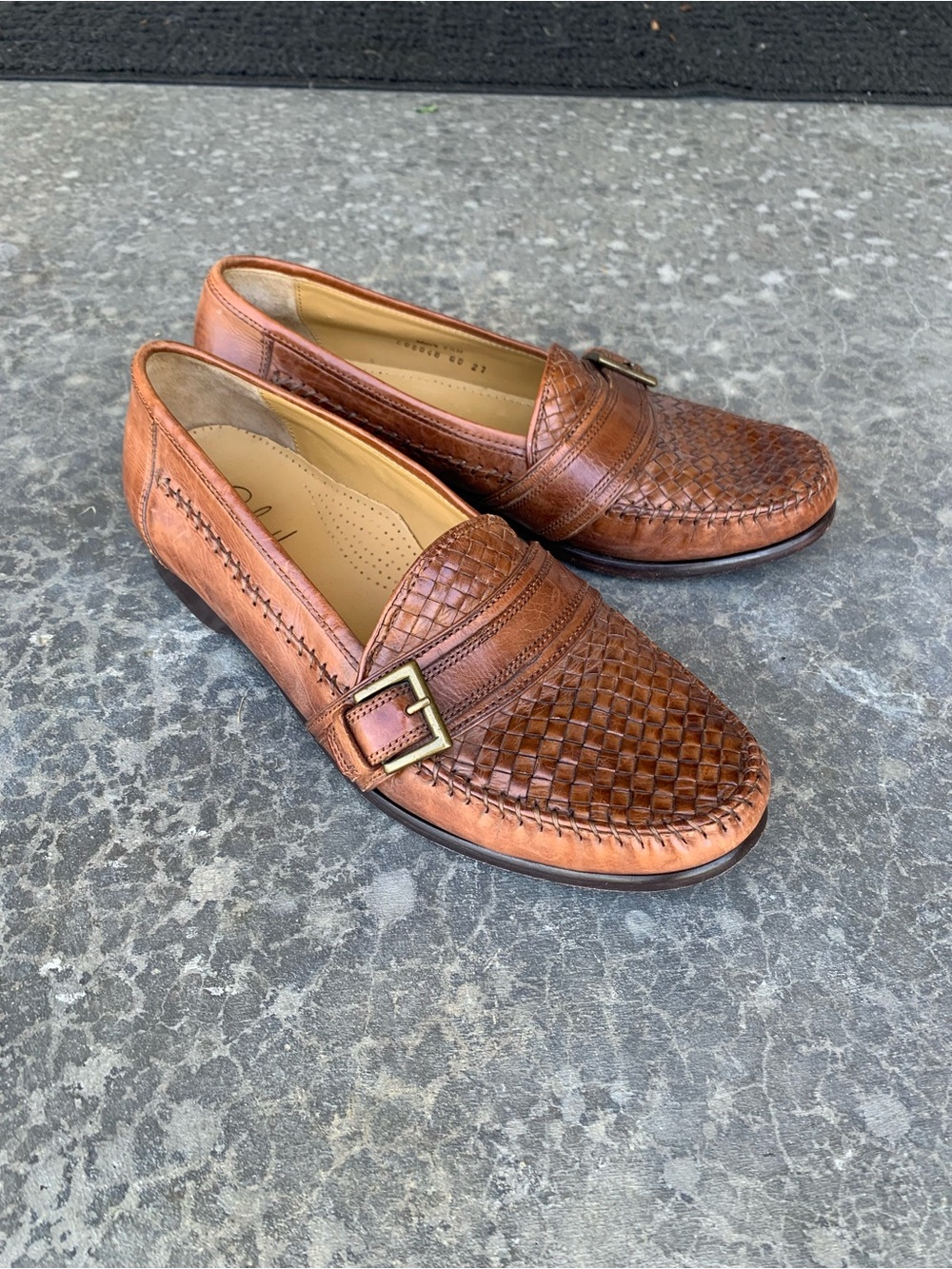 Cole Haan Woven Leather Slip-On Loafers in Cognac Brown